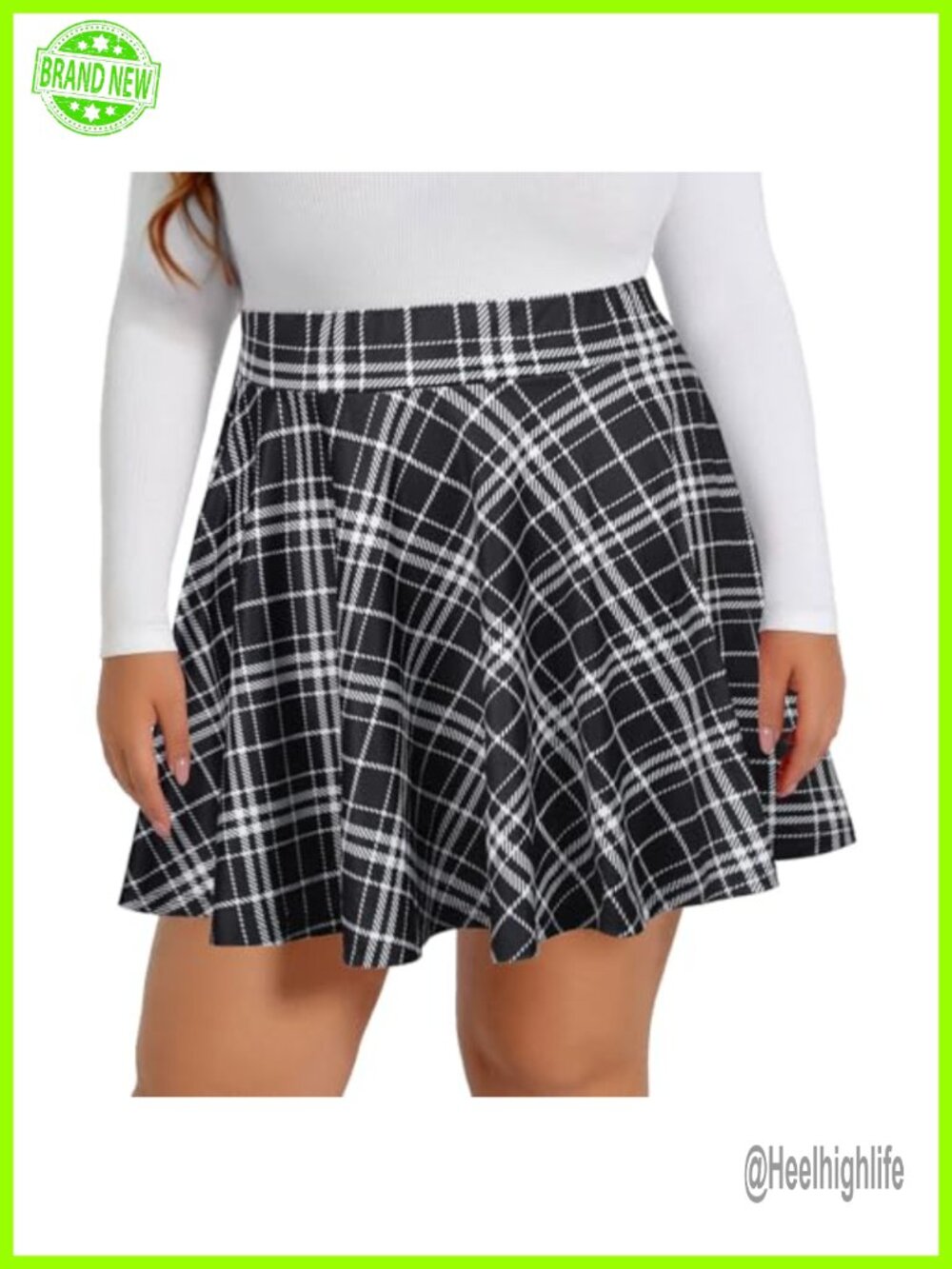 Plus Size Pleated Skirt with High Stretch Elastic Waistband